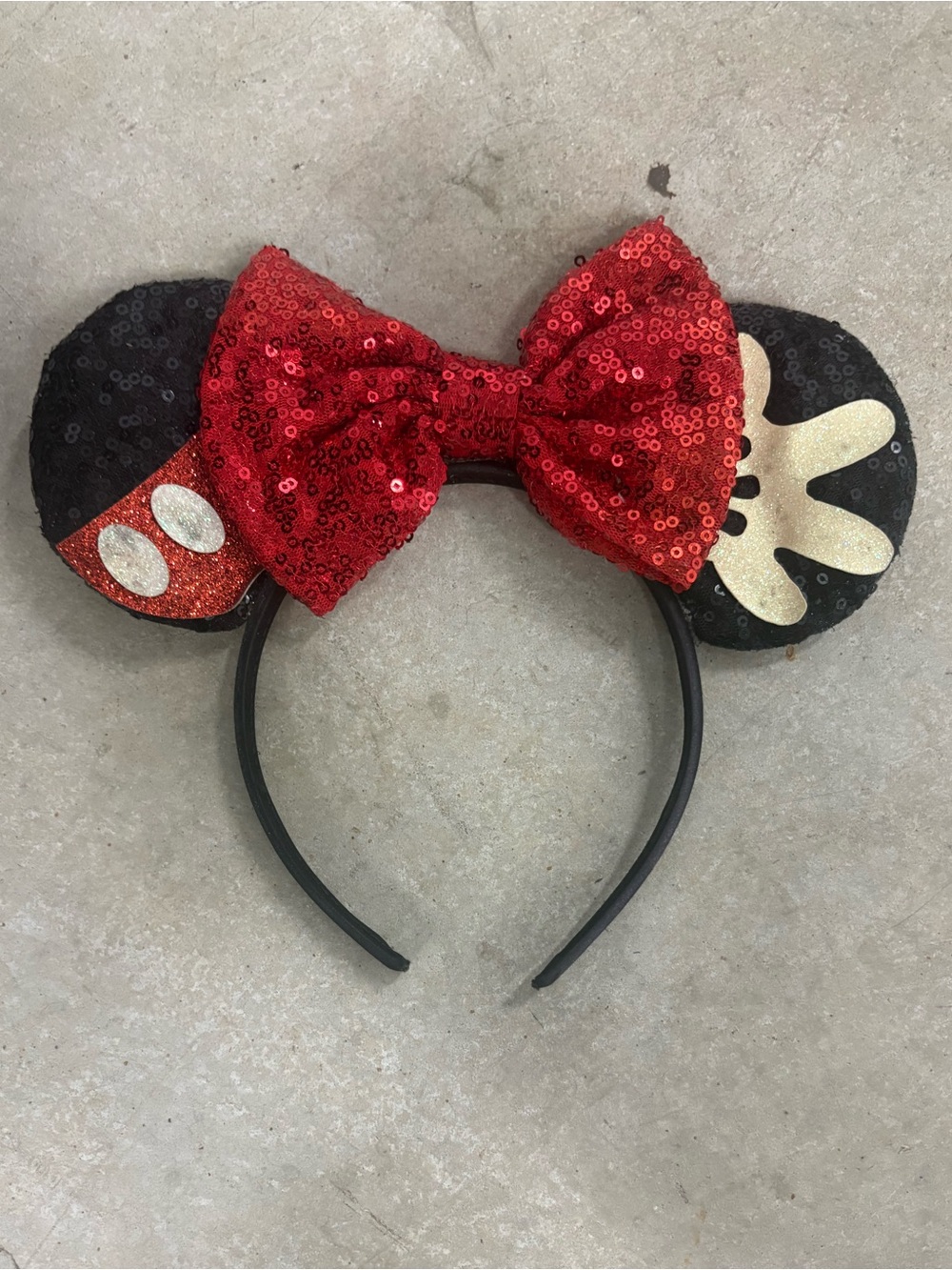 Disney Mickey Mouse Black Sequin Headband with Red Bow for Women Teens